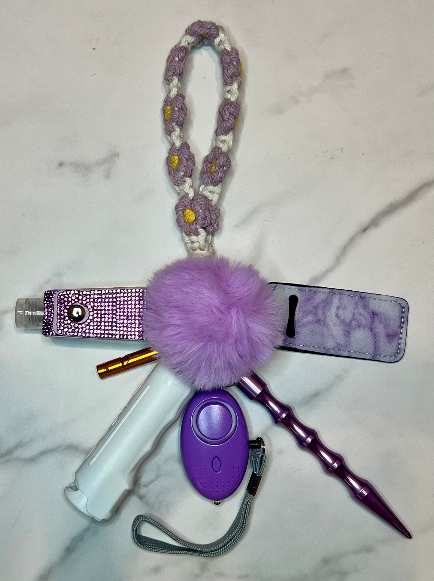 Lavender Crochet Flower Self Defense Keychain