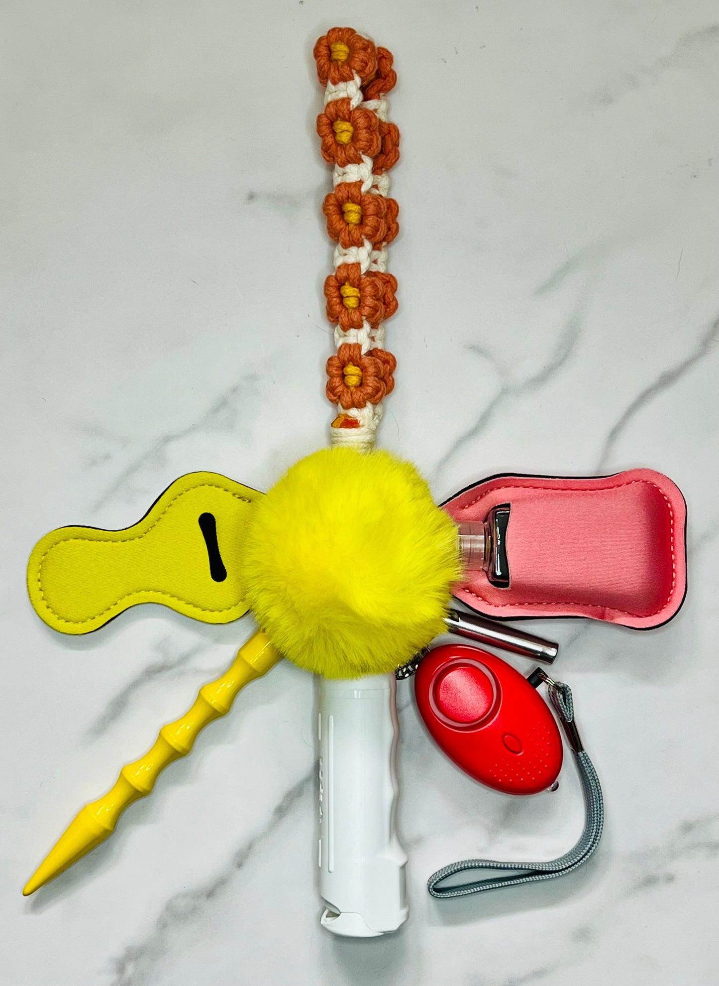 Coral Crochet Flower Self Defense Keychain