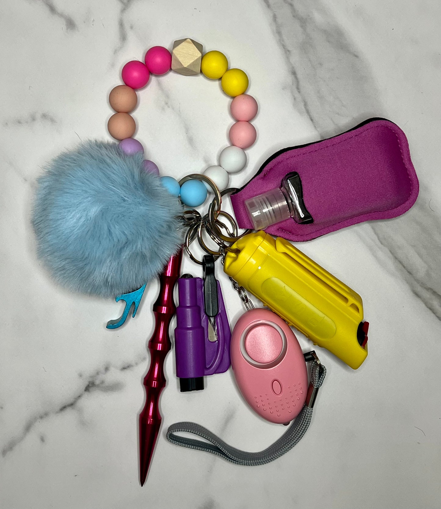 Multi Pastel Beaded Self Defense Keychain