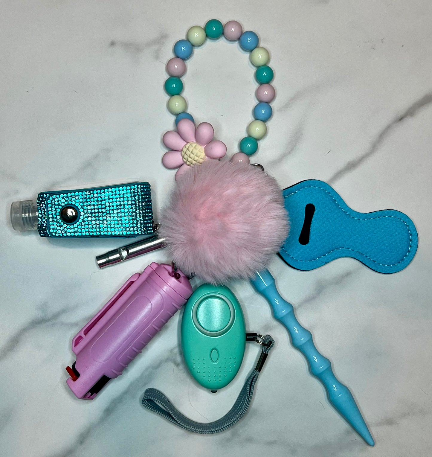 Pastel Flower Beaded Self Defense Keychain