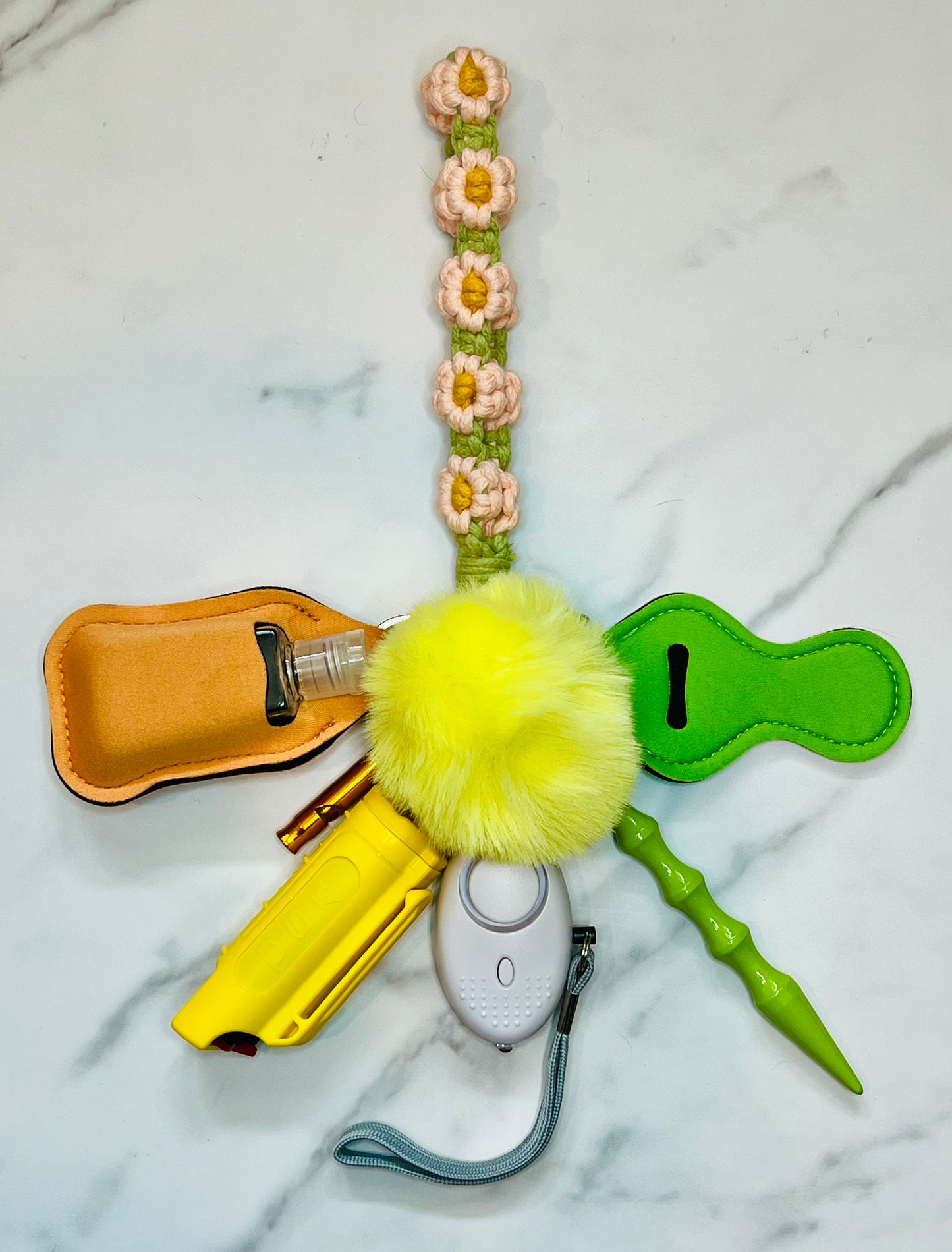 Peach Crochet Flower Self Defense Keychain