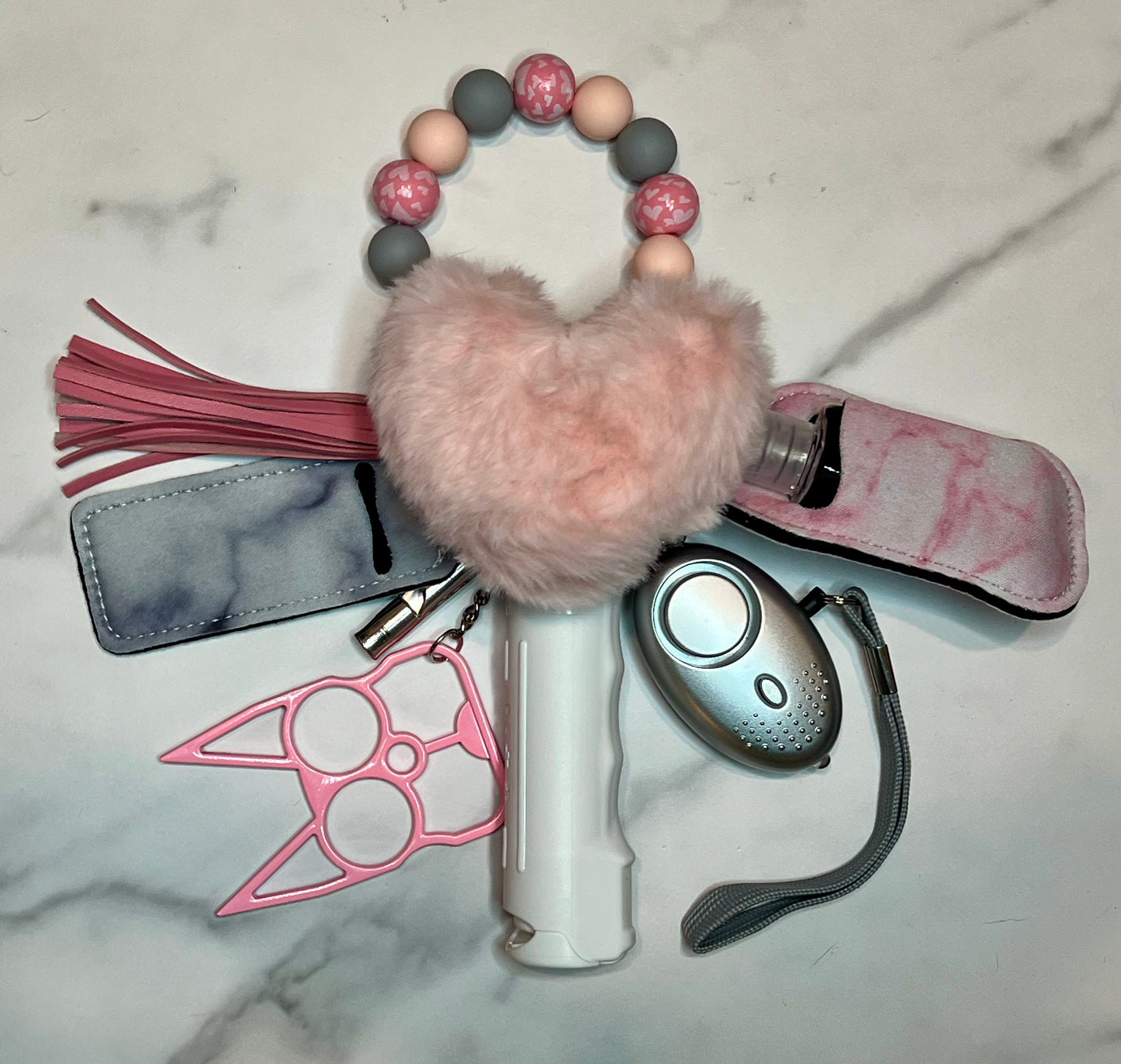 Pink Heart Beaded Self Defense Keychain