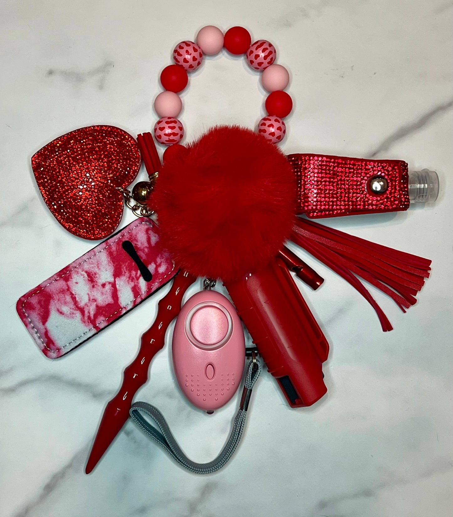 Red Heart Beaded Self Defense Keychain