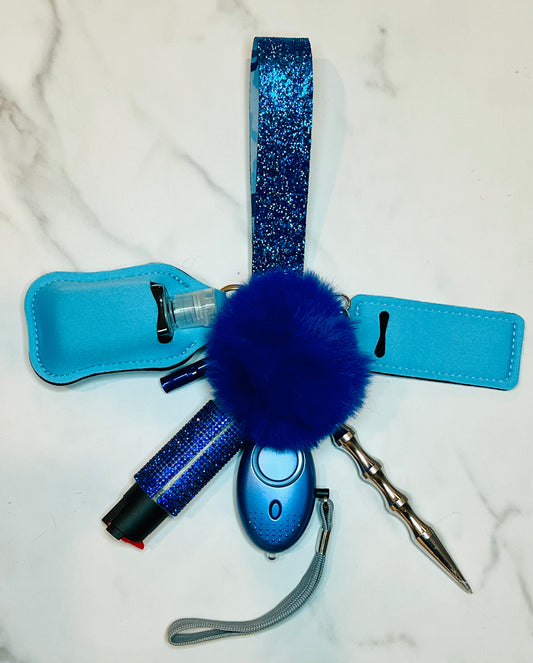 Glam Blue Chunky Glitter Camo Self Defense Keychain