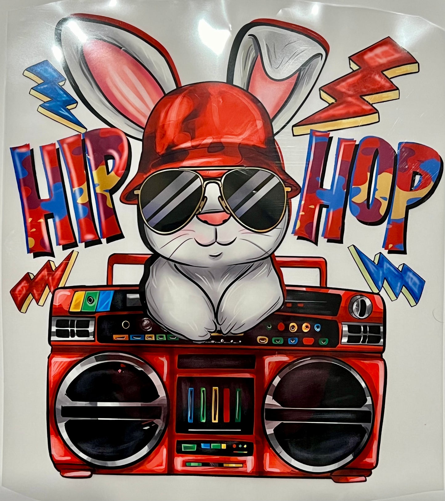 Hip Hop Bunny with Boombox HTV Print Transfer