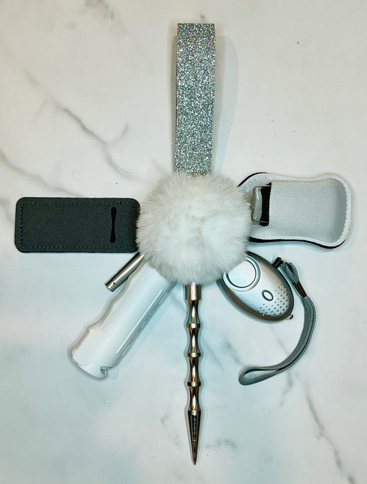 Glam Silver Chunky Glitter Camo Self Defense Keychain