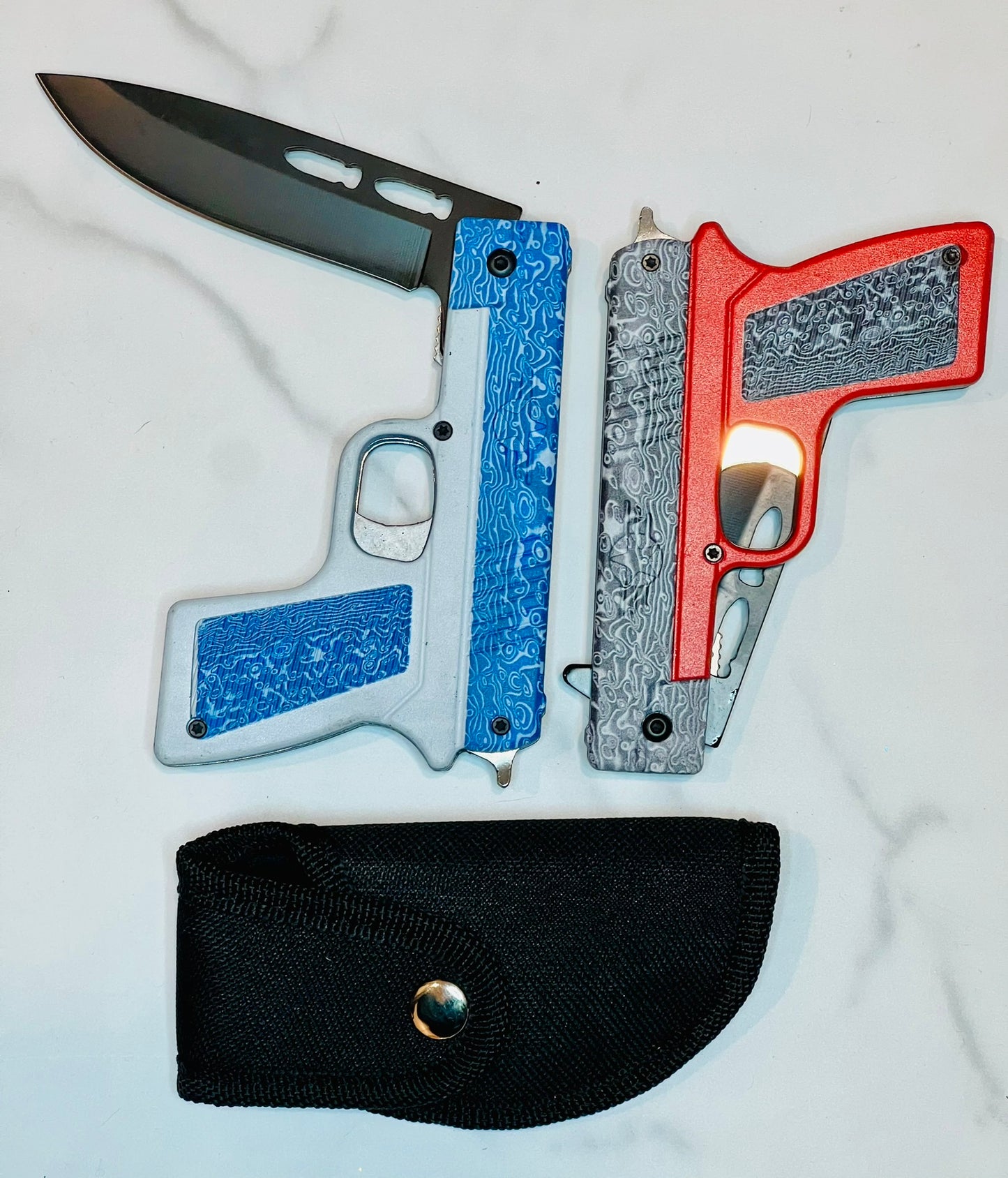 Tiger-USA Pistol Spring Assisted Knife - BLUE or RED