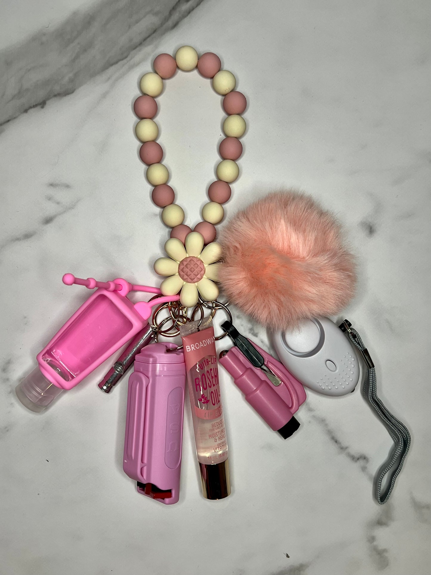 Pastel Pink Beaded Self Defense Keychain