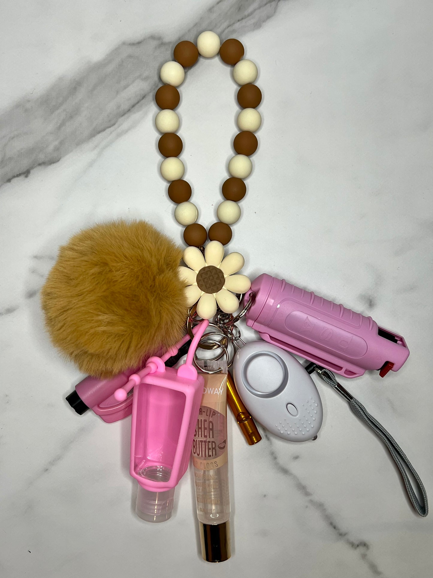 Tan Beaded Self Defense Keychain