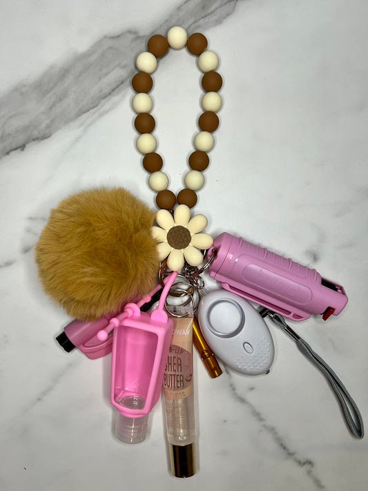 Tan Beaded Self Defense Keychain